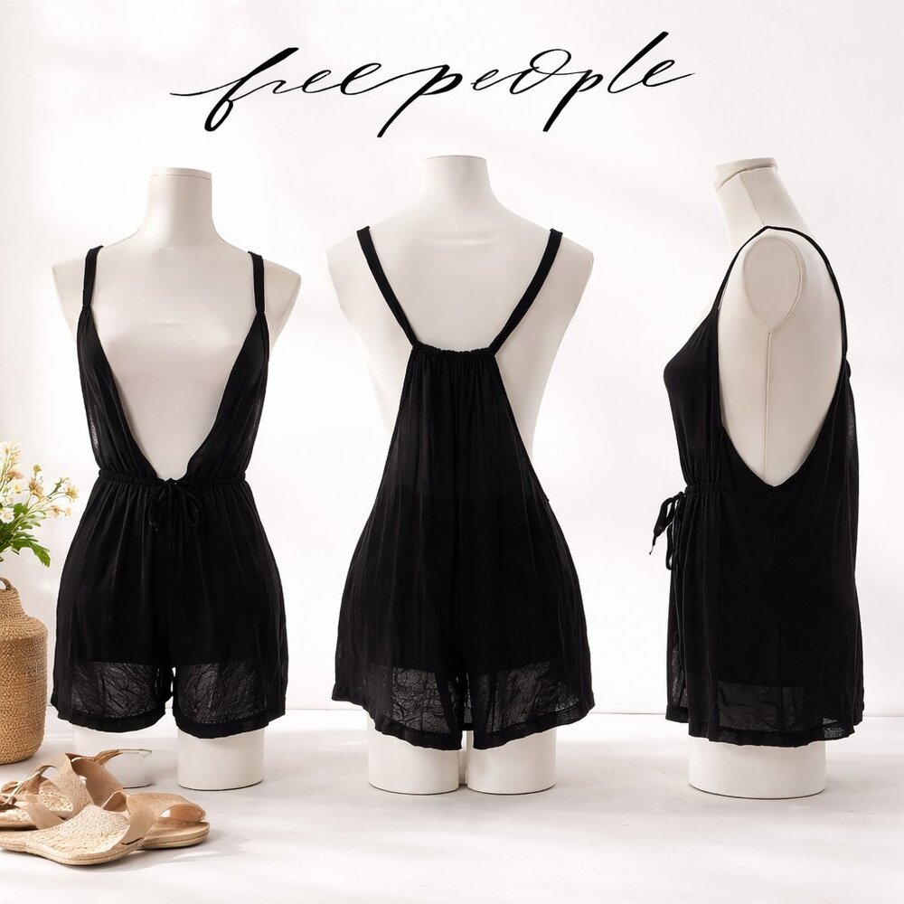 MSRP $98 Free People Black Muslin Cotton Gauzy Shorts Romper Size S | QUICK SHIP